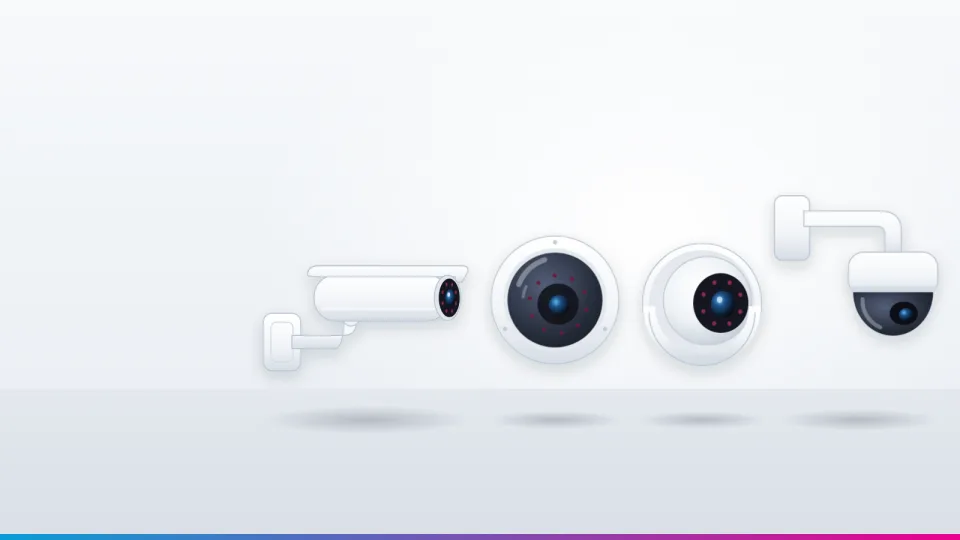 Four common CCTV camera designs side by side: bullet, dome, turret and PTZ